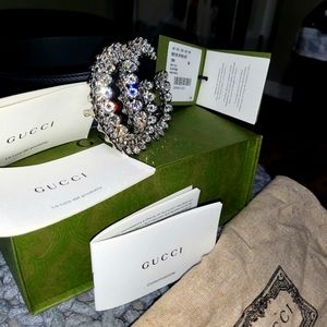 Women's Black Swarovski crystal double G Gucci belt NWT